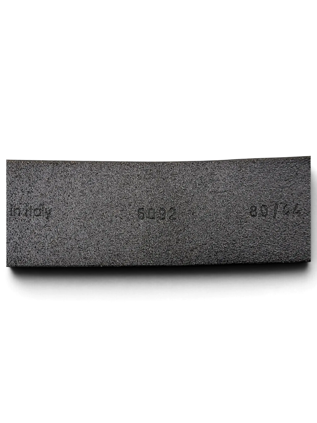 JAKE & IPI John Richmond black leather belt interior detail showing Italian craftsmanship and size markings