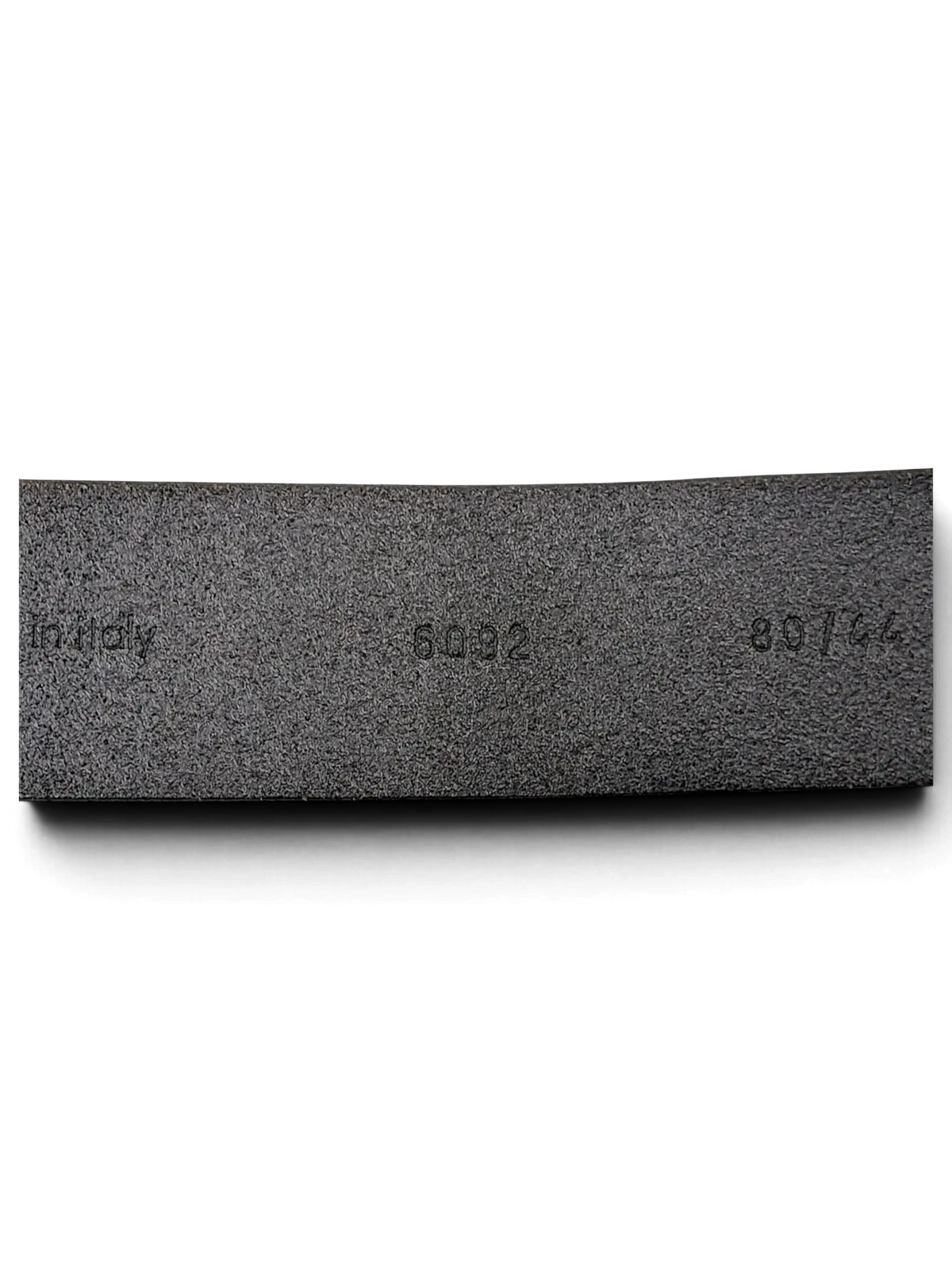 JAKE & IPI John Richmond black leather belt interior detail showing Italian craftsmanship and size markings