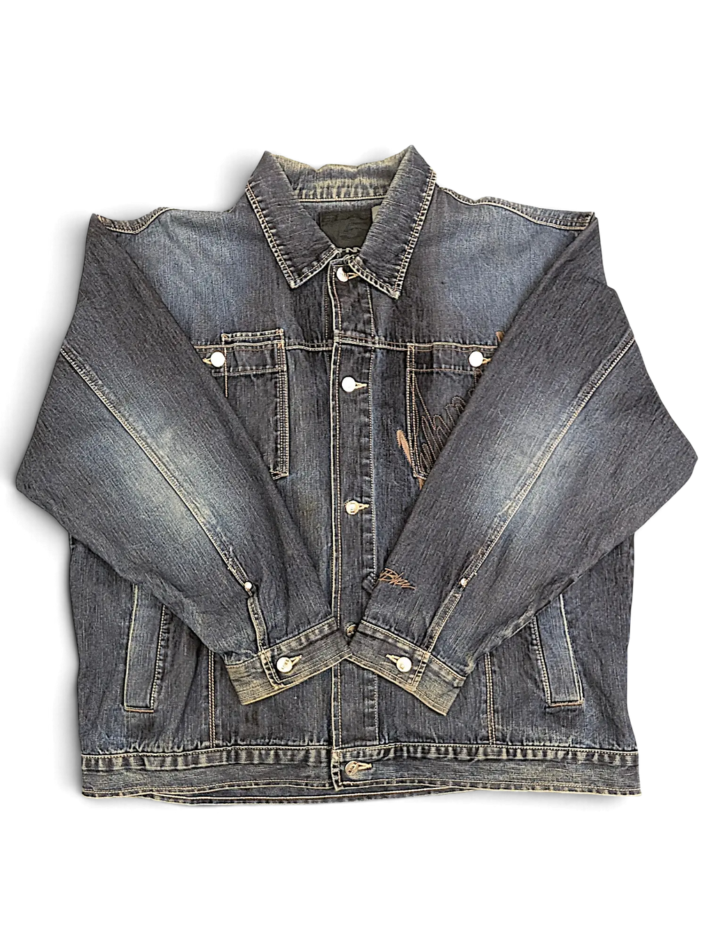 JAKE & IPI Johnny Blaze denim jacket in a faded blue wash with button-up front and chest pockets