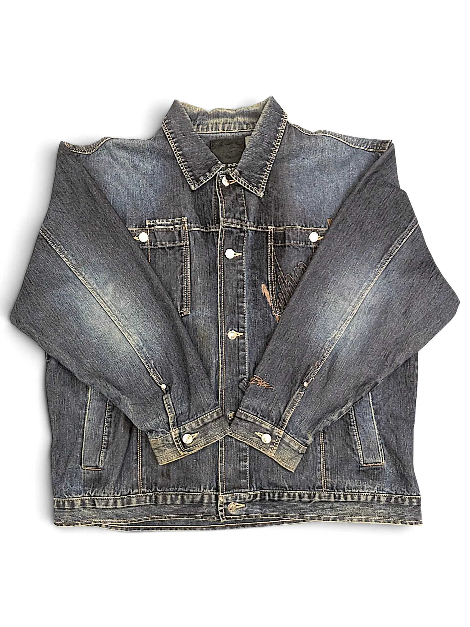 JAKE & IPI Johnny Blaze denim jacket in a faded blue wash with button-up front and chest pockets