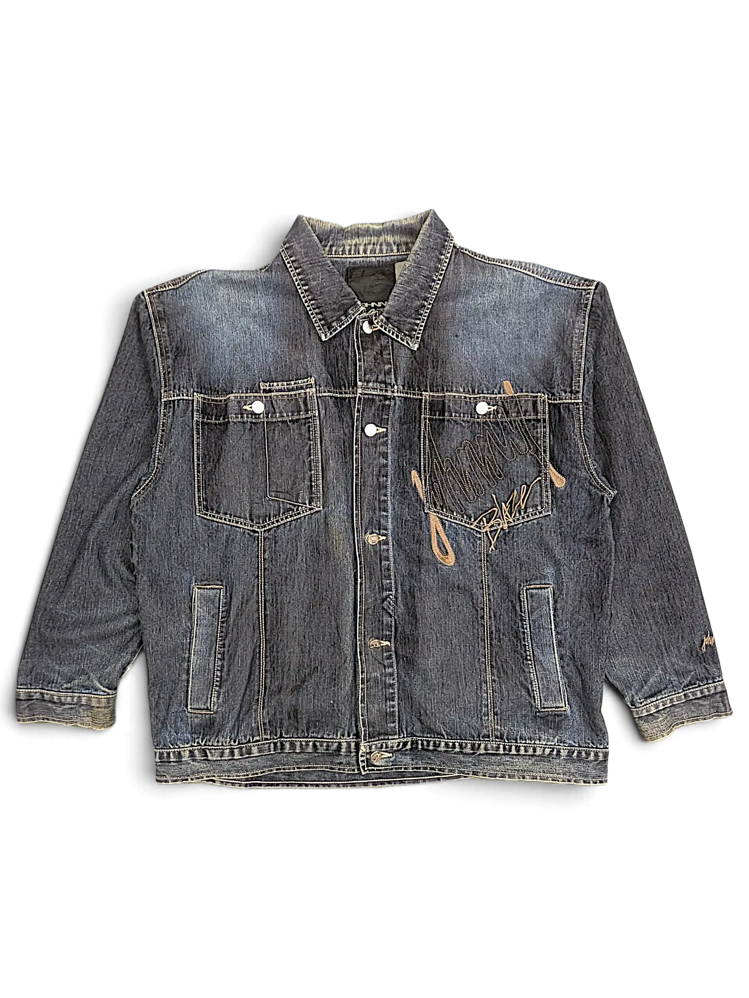 JAKE & IPI Johnny Blaze dark wash denim jacket with embroidered logo detail and chest pockets