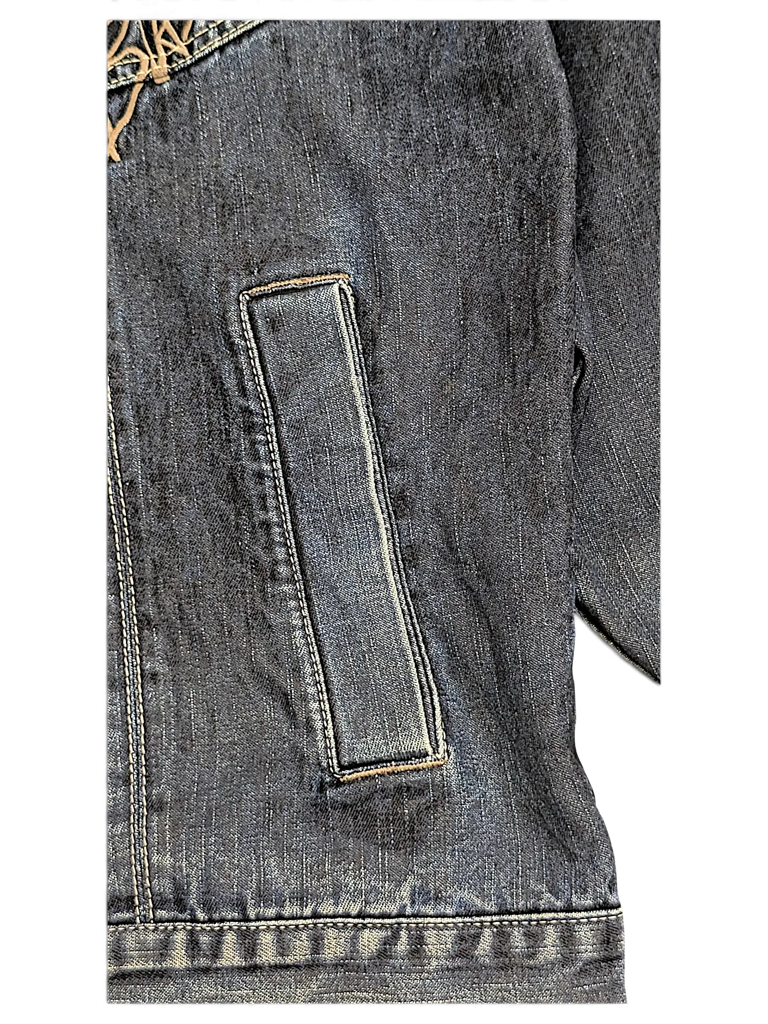 JAKE & IPI Johnny Blaze dark blue denim jacket featuring a vertical welt pocket and contrast stitching detail.