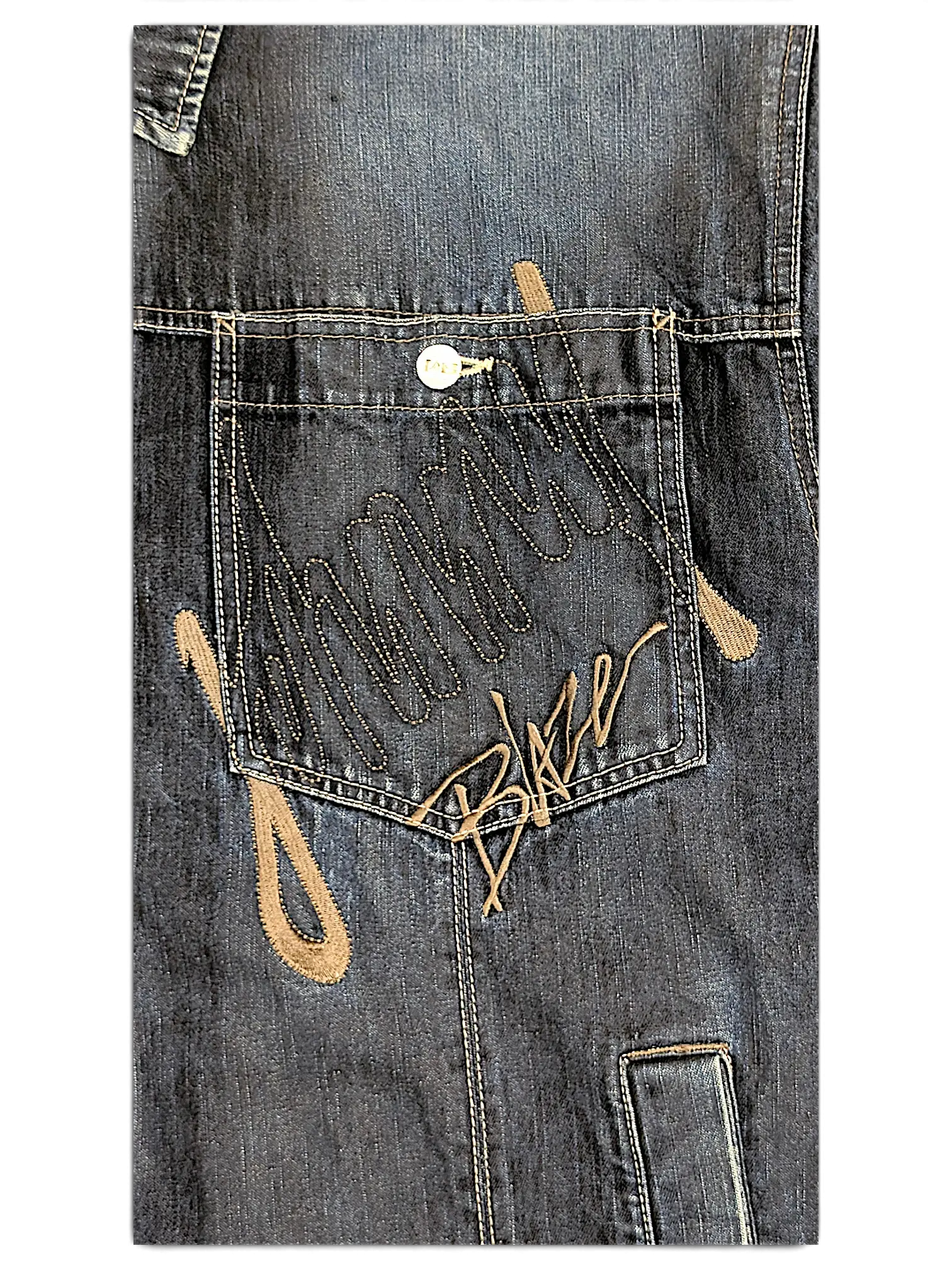 JAKE & IPI Johnny Blaze dark wash denim jacket featuring detailed embroidered logo on the chest pocket