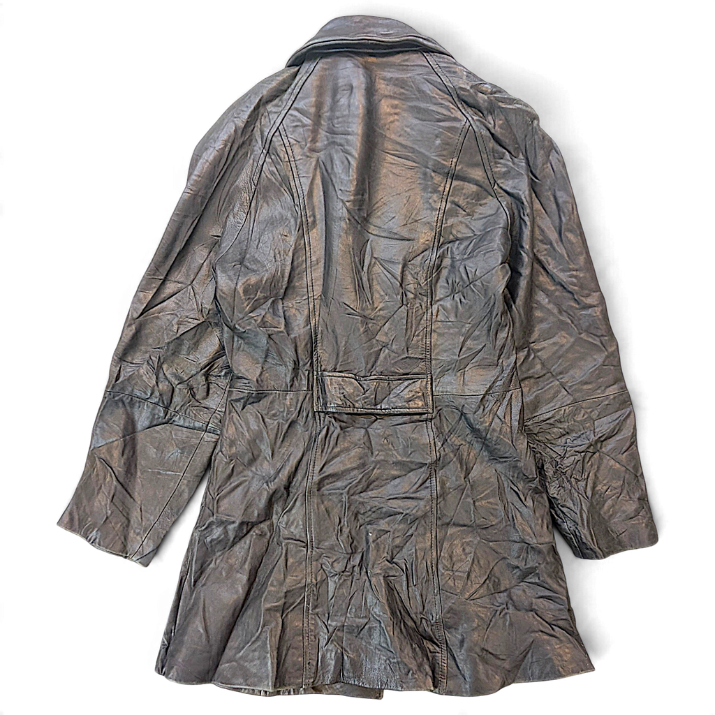 Jones New York Black Genuine Leather Long Coat – Size Unmarked – back view.