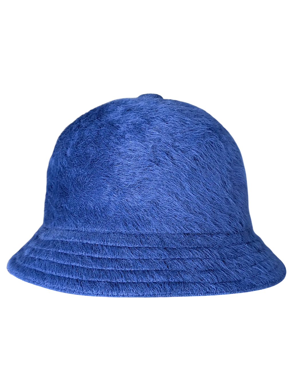 JAKE & IPI Kangol Fugora -pörröinen sininen ämpärihattu, jossa on klassinen lieri ja pehmeä tekstuuri.