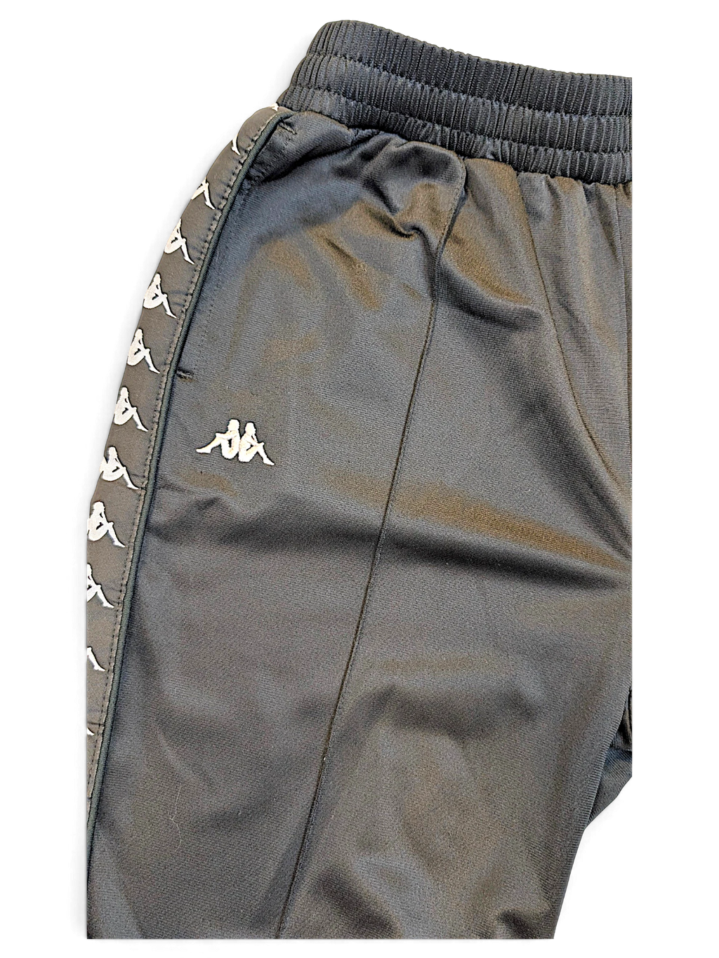 JAKE & IPI pre-owned black Kappa track pants with white Omini logo side tape and embroidered logo detail