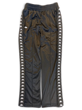 JAKE & IPI pre-owned Kappa black track pants with white Omini logo tape down the sides and an elasticated waist.
