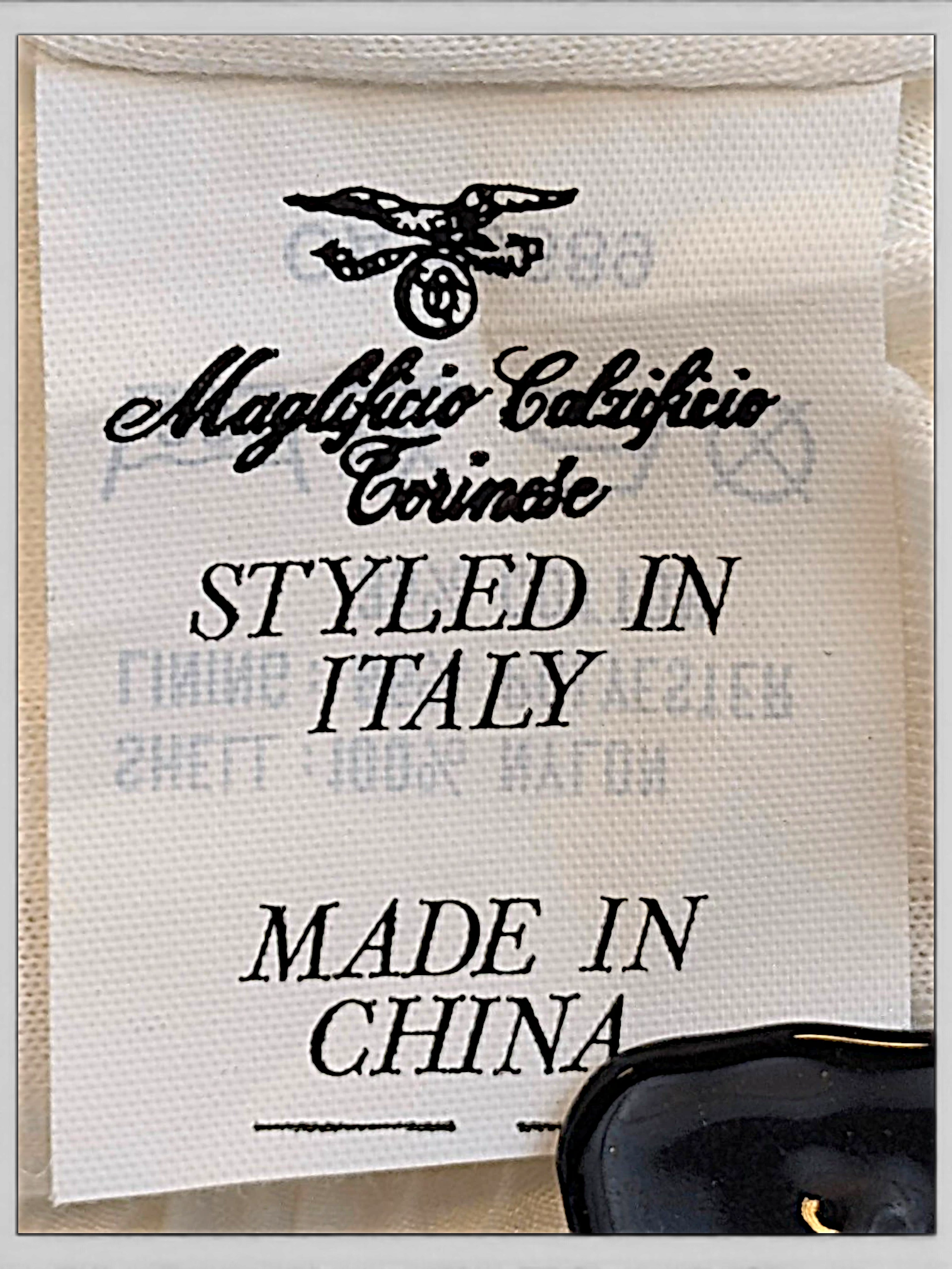 JAKE & IPI Kappa clothing label showing Maglificio Calzificio Torinese branding, styled in Italy, made in China.