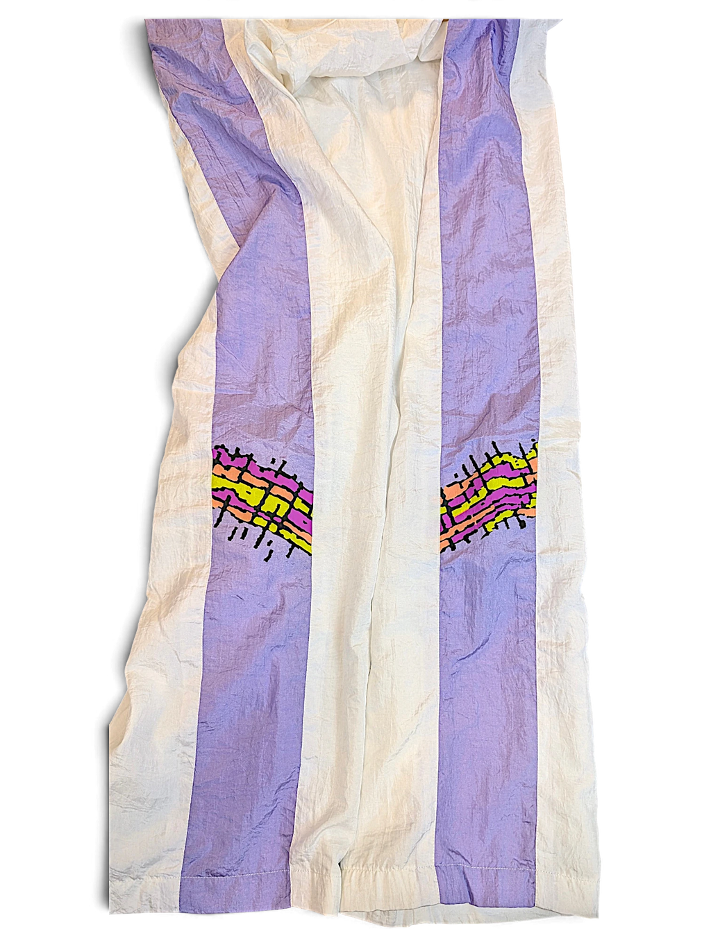 JAKE & IPI Kappa retro track pants in white and lilac with colour block panels and graphic detail