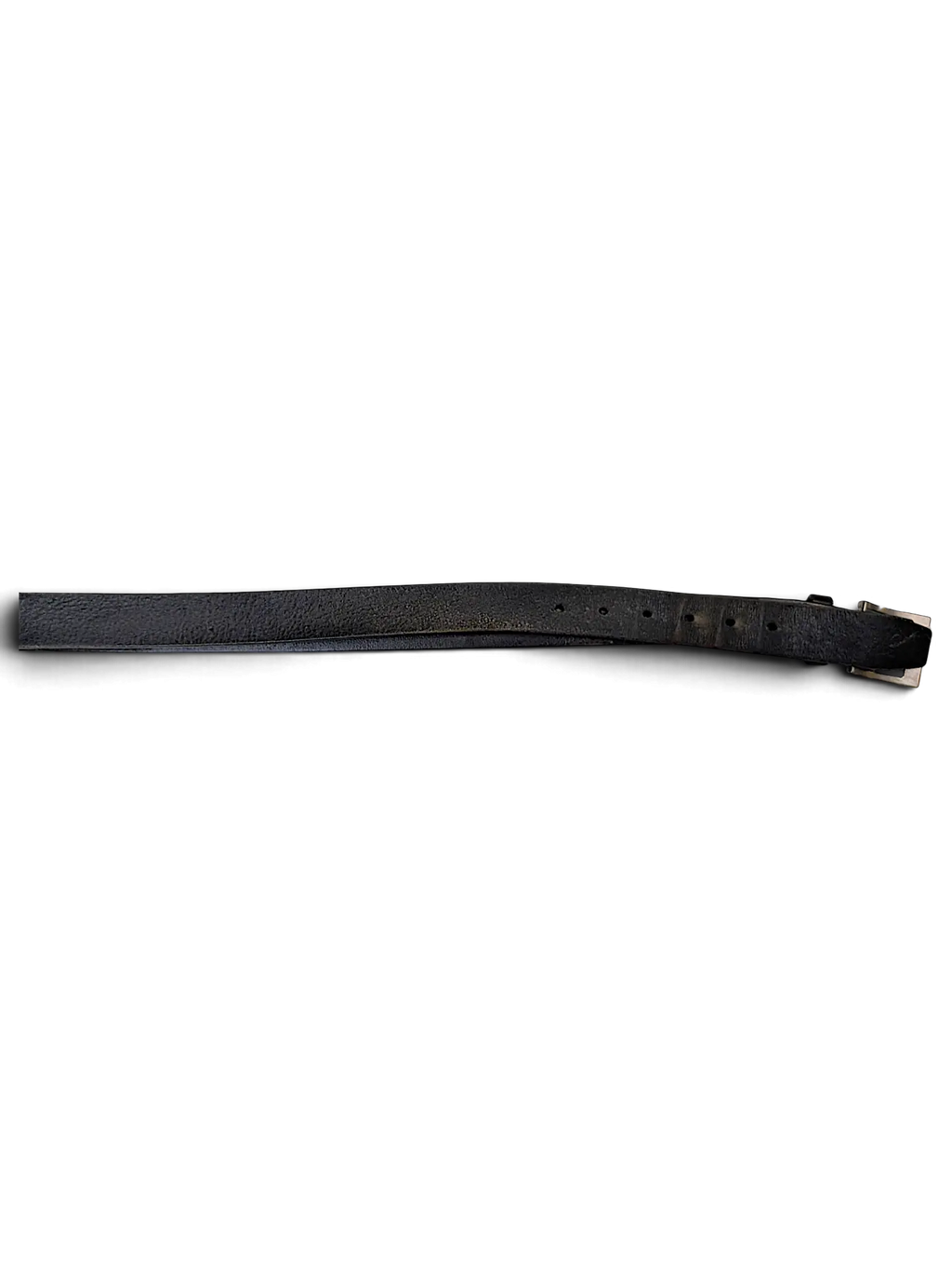JAKE & IPI Konfection black leather belt with a silver-toned metal buckle on a plain white background