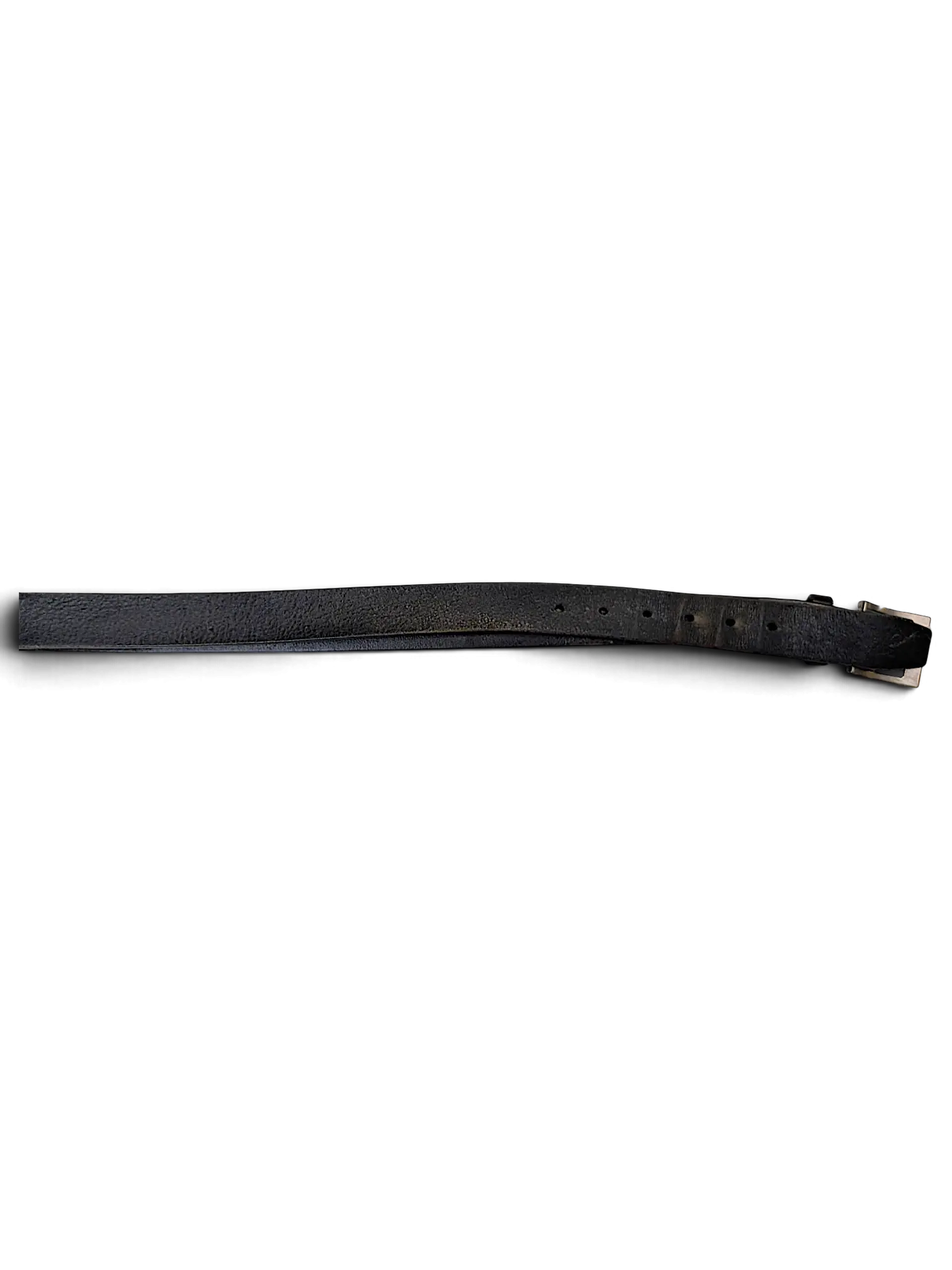 JAKE & IPI Konfection black leather belt with a silver-toned metal buckle on a plain white background