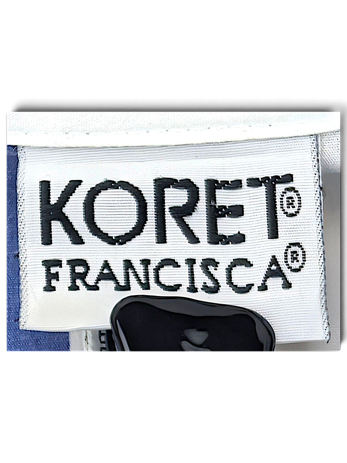 Koret Francisca White Stripe Detail Jacket; Koret Francisca brand label and striped fabric.