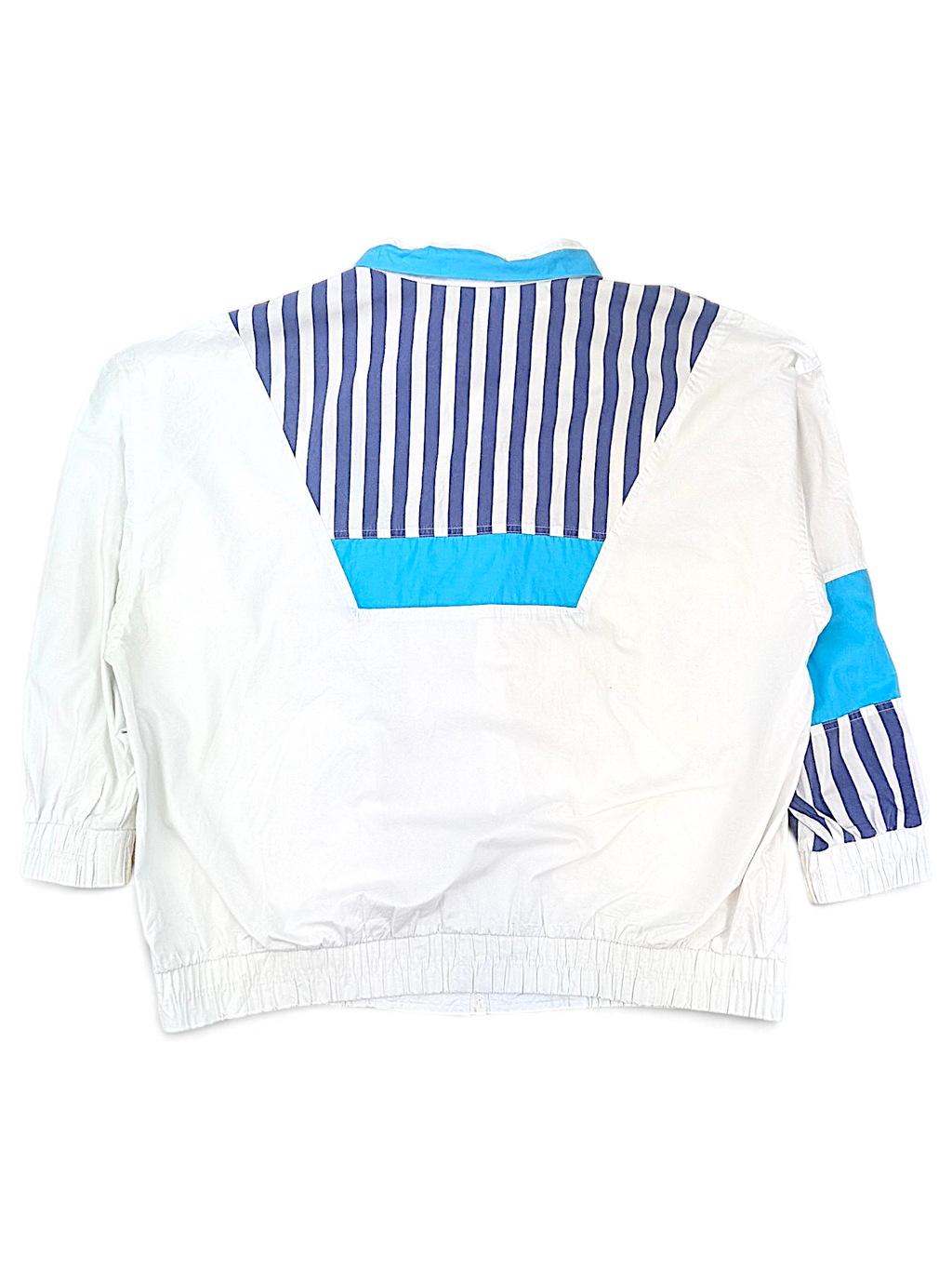 Koret Francisca White Stripe Detail Jacket; Back view with navy stripes and blue panels.