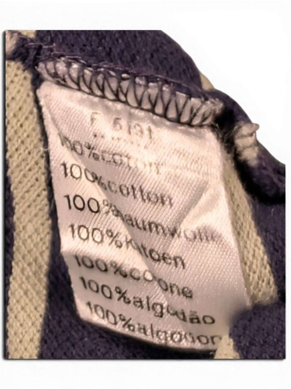 JAKE & IPI pre-owned Lacoste navy striped polo shirt 100 percent cotton fabric care label detail