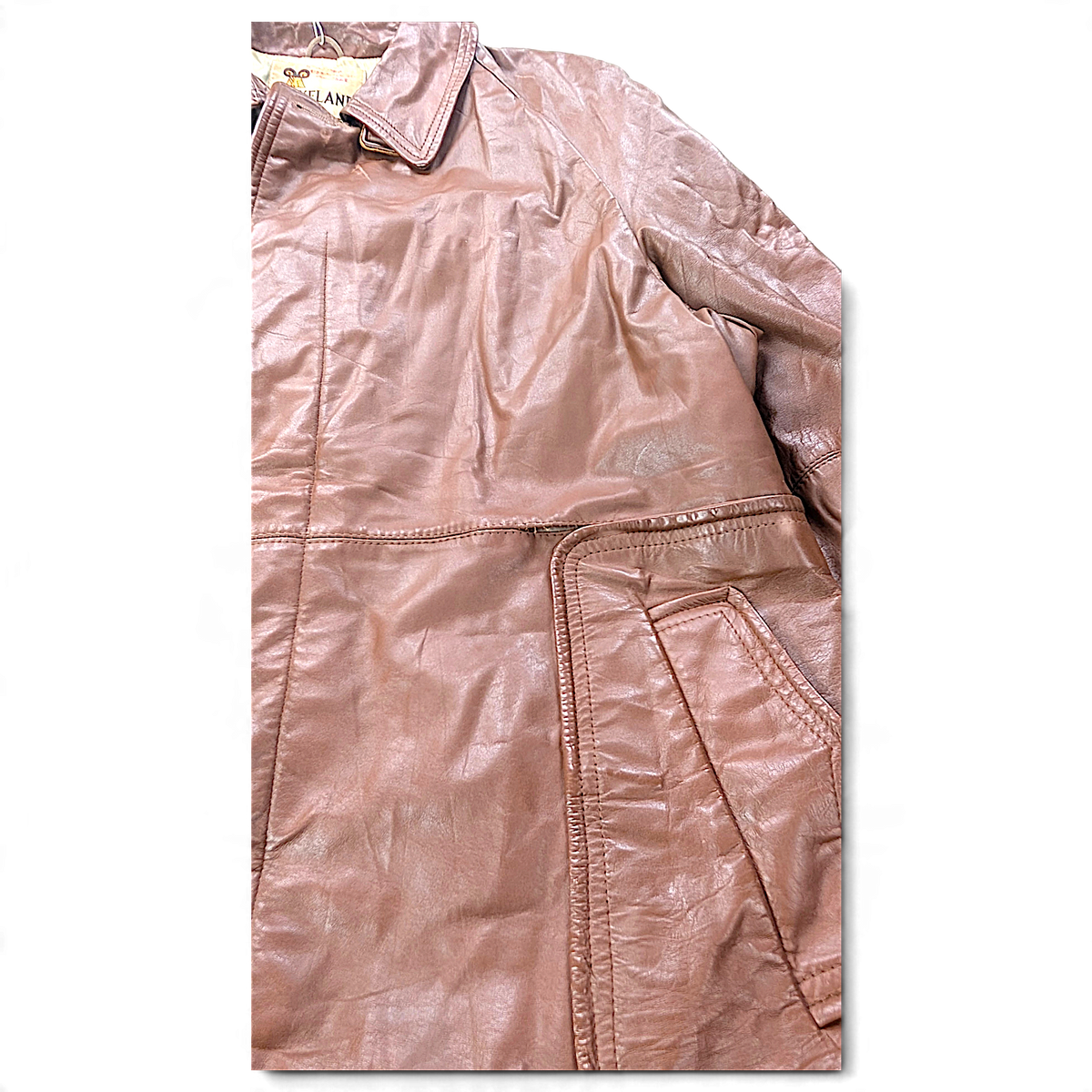 Lakeland Tan Genuine Leather Car Coat – 46 – detail view 4.