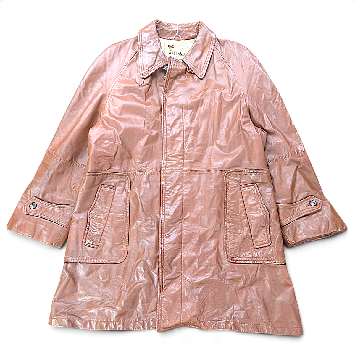 Lakeland Tan Genuine Leather Car Coat – 46 – front view.
