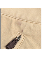 JAKE & IPI Lauren Ralph Lauren beige trousers showing a small mark near the zippered pocket and worn zipper pull