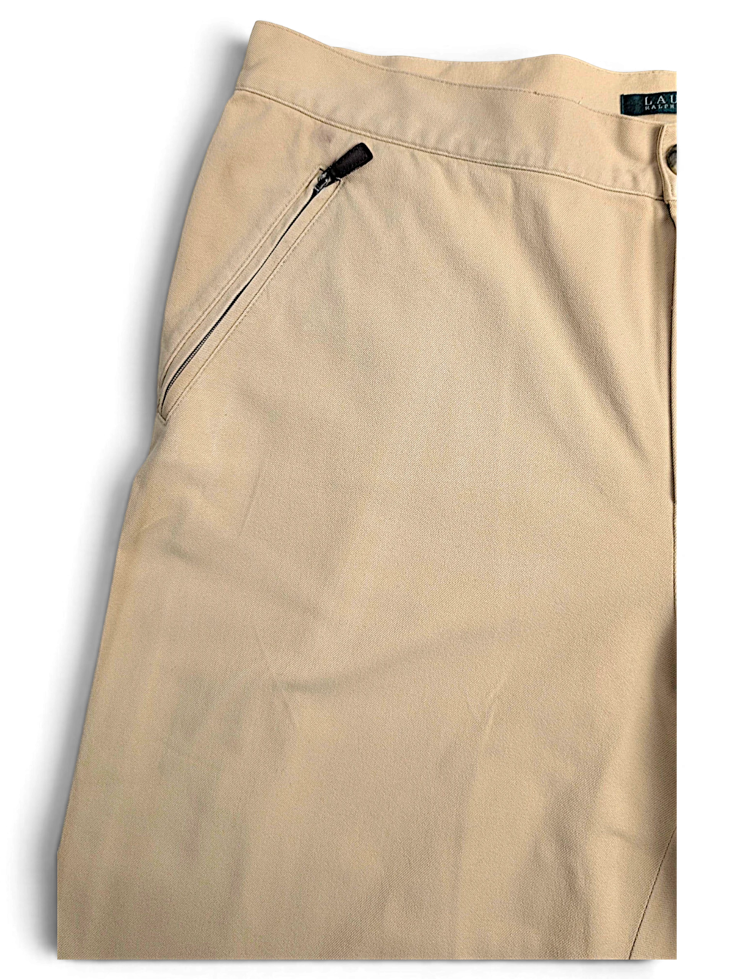 JAKE & IPI Lauren Ralph Lauren beige tailored trousers with front zip pocket detail and pleated waist