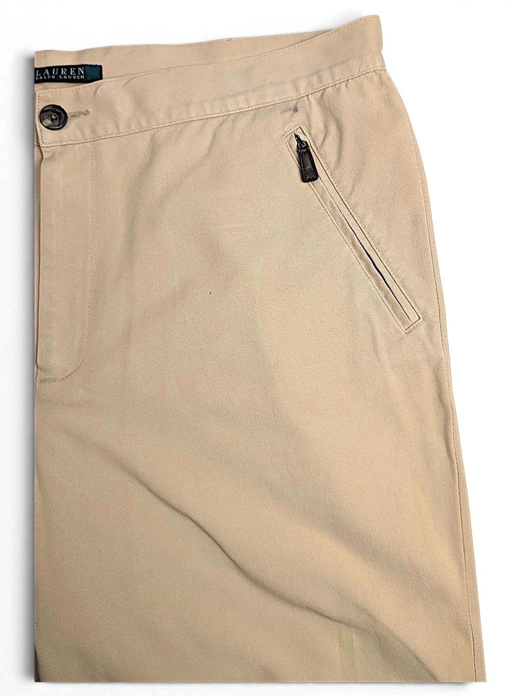 JAKE & IPI pre-owned Lauren Ralph Lauren beige tailored trousers with front zip pockets and pleated detail
