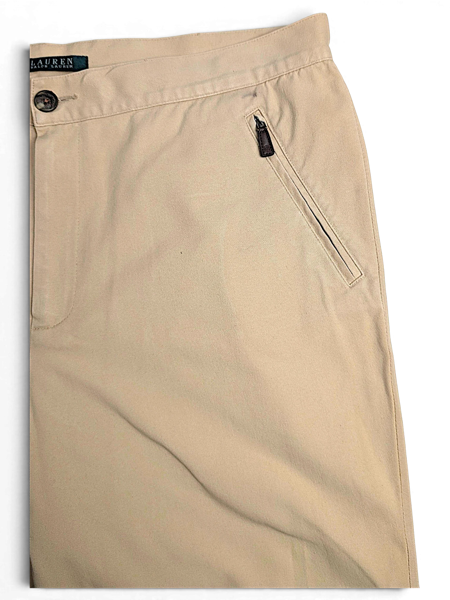JAKE & IPI pre-owned Lauren Ralph Lauren beige tailored trousers with front zip pockets and pleated detail