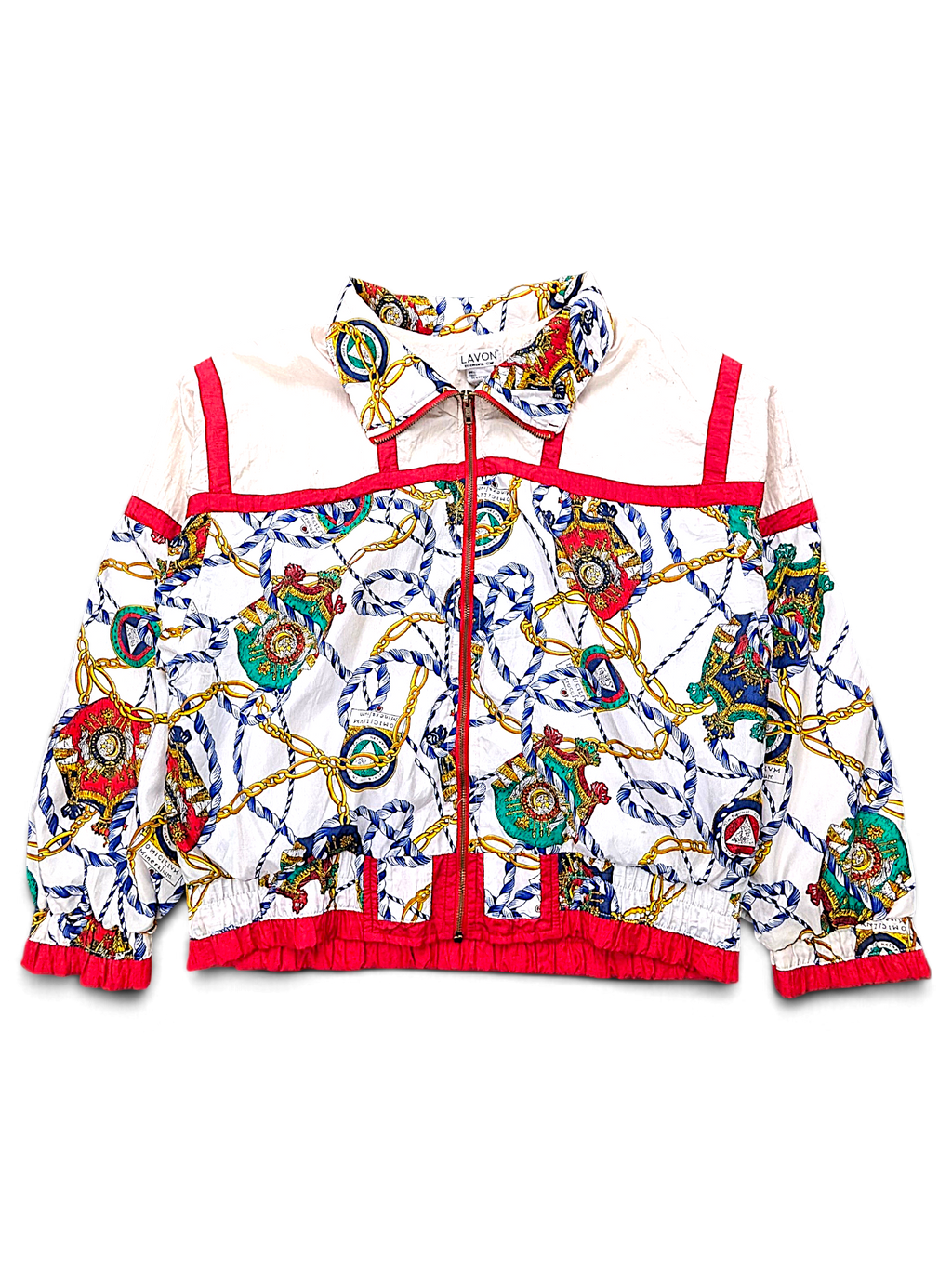 Lavon White Baroque Chain Print Windbreaker – M; front view (image 1 of 4).
