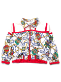 Lavon White Baroque Chain Print Windbreaker – M; front view (image 1 of 4).