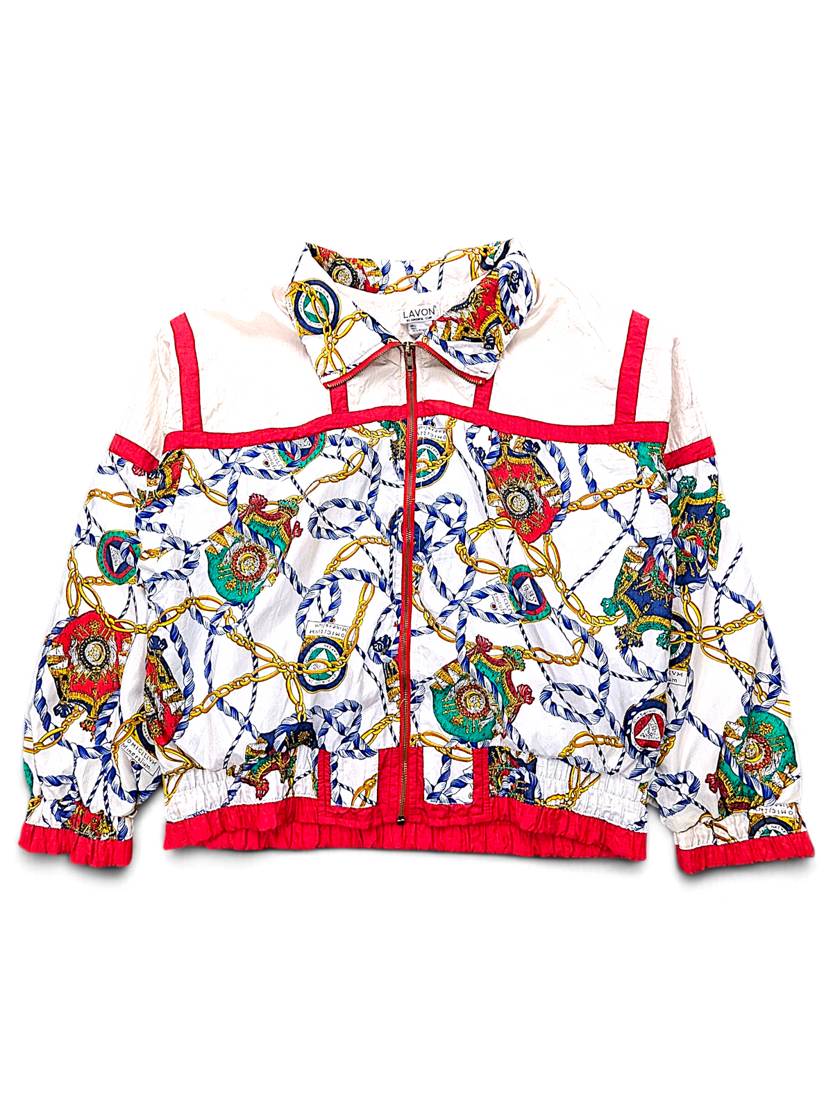 Lavon White Baroque Chain Print Windbreaker – M; front view (image 1 of 4).