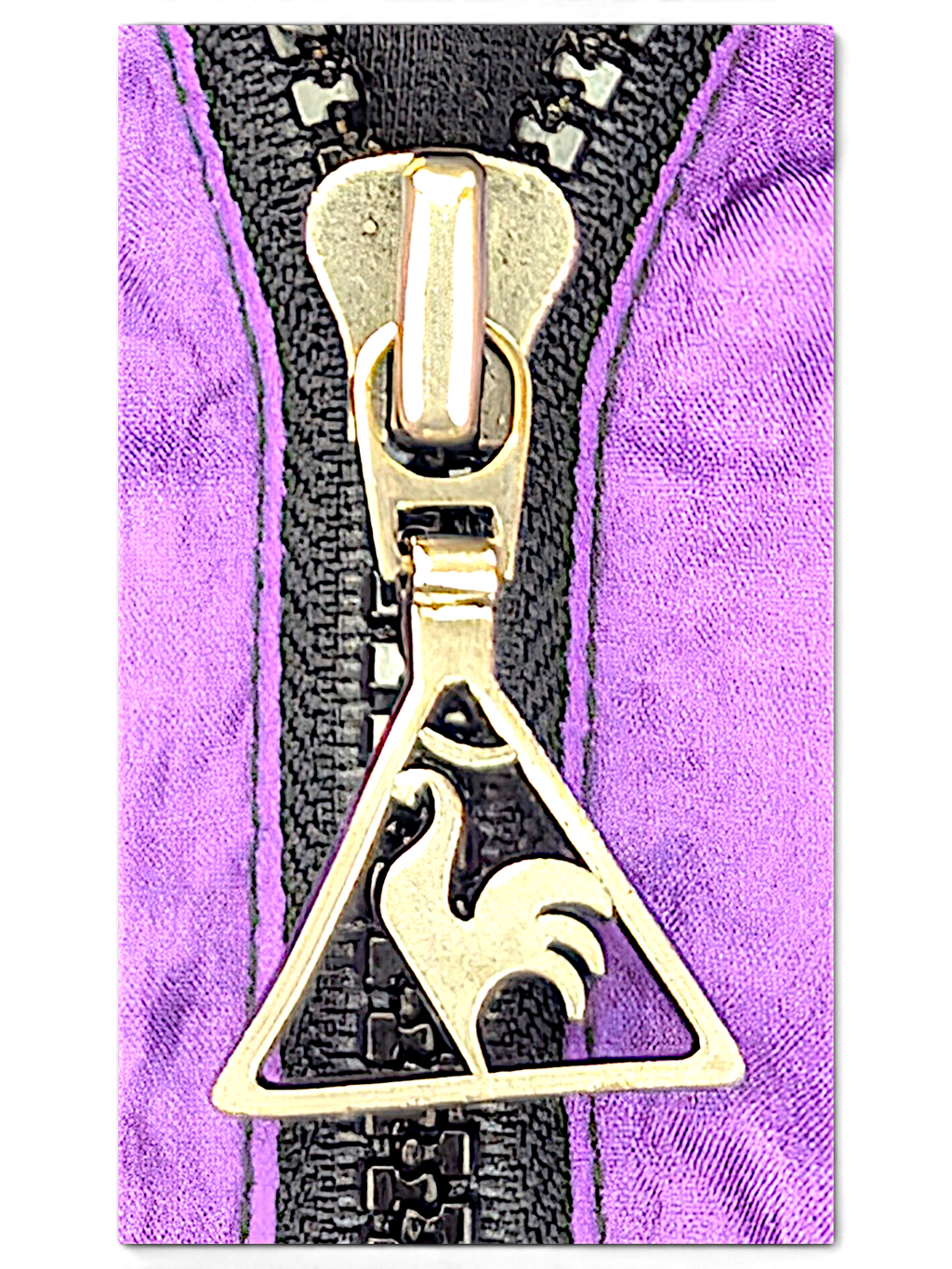 Le Coq Sportif Black and Purple Colourblock Windbreaker; Rooster-logo metal zip pull.