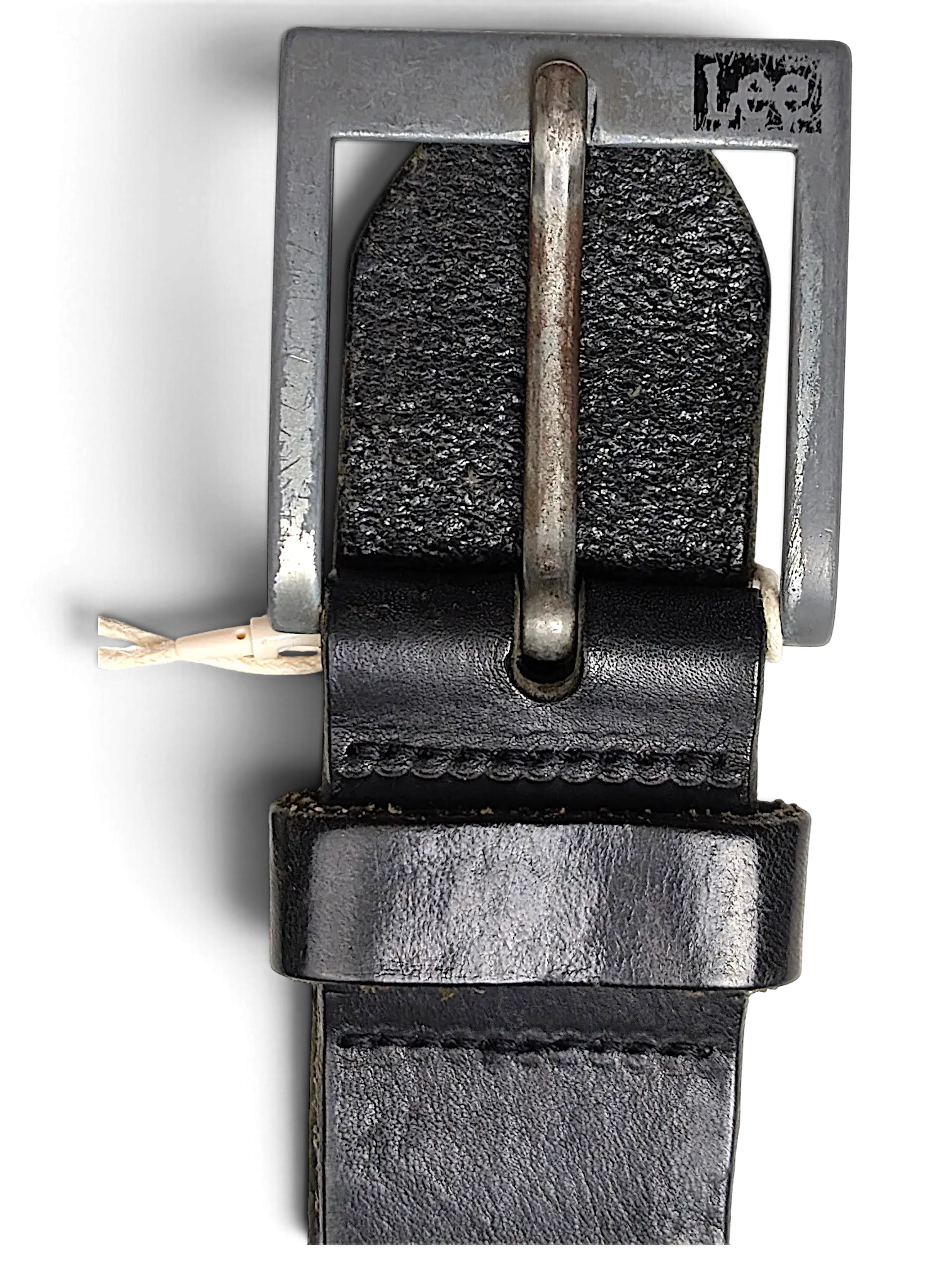 JAKE & IPI black leather Lee belt featuring a distressed metal buckle and durable stitched detailing.