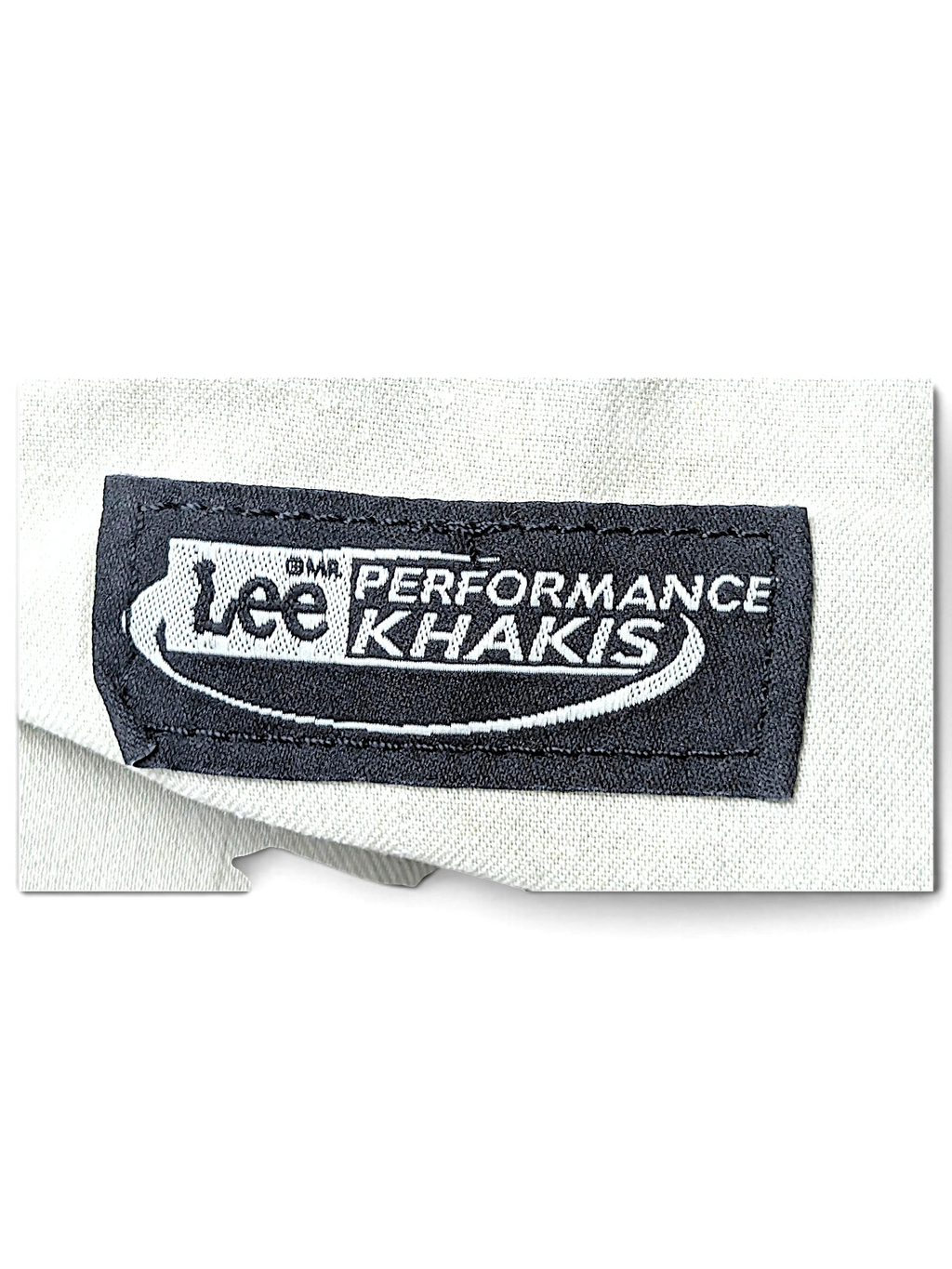 JAKE & IPI Lee Performance Khakis beige trousers brand label stitched on fabric