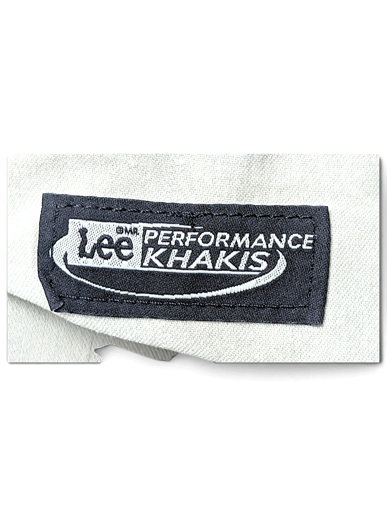 JAKE & IPI Lee Performance Khakis beige trousers brand label stitched on fabric