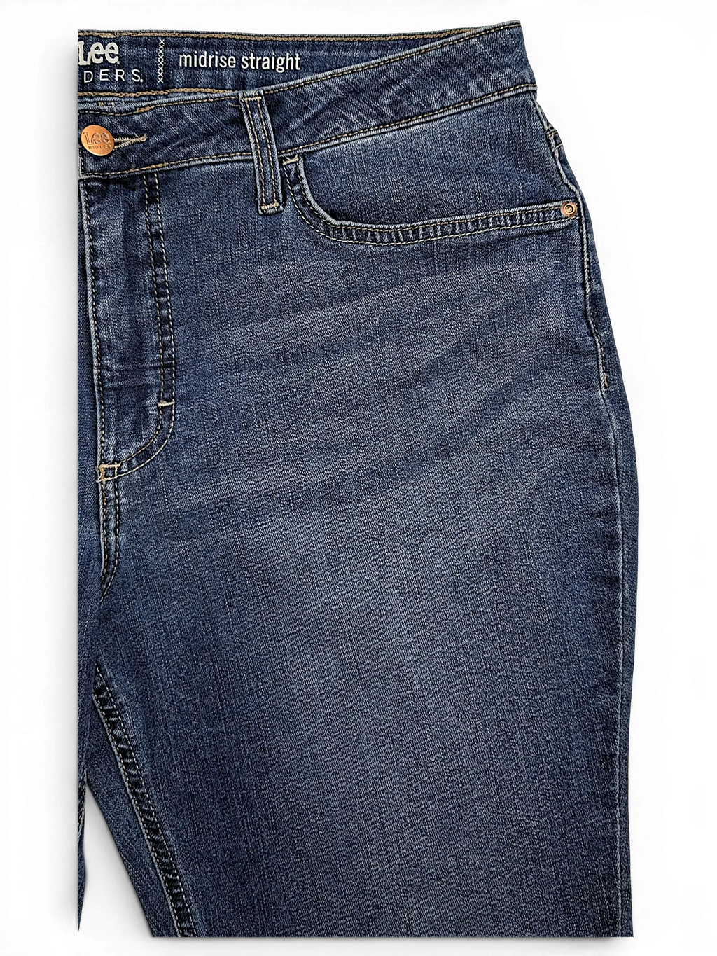 JAKE & IPI Lee Riders midrise straight jeans in medium wash denim with classic five-pocket styling.