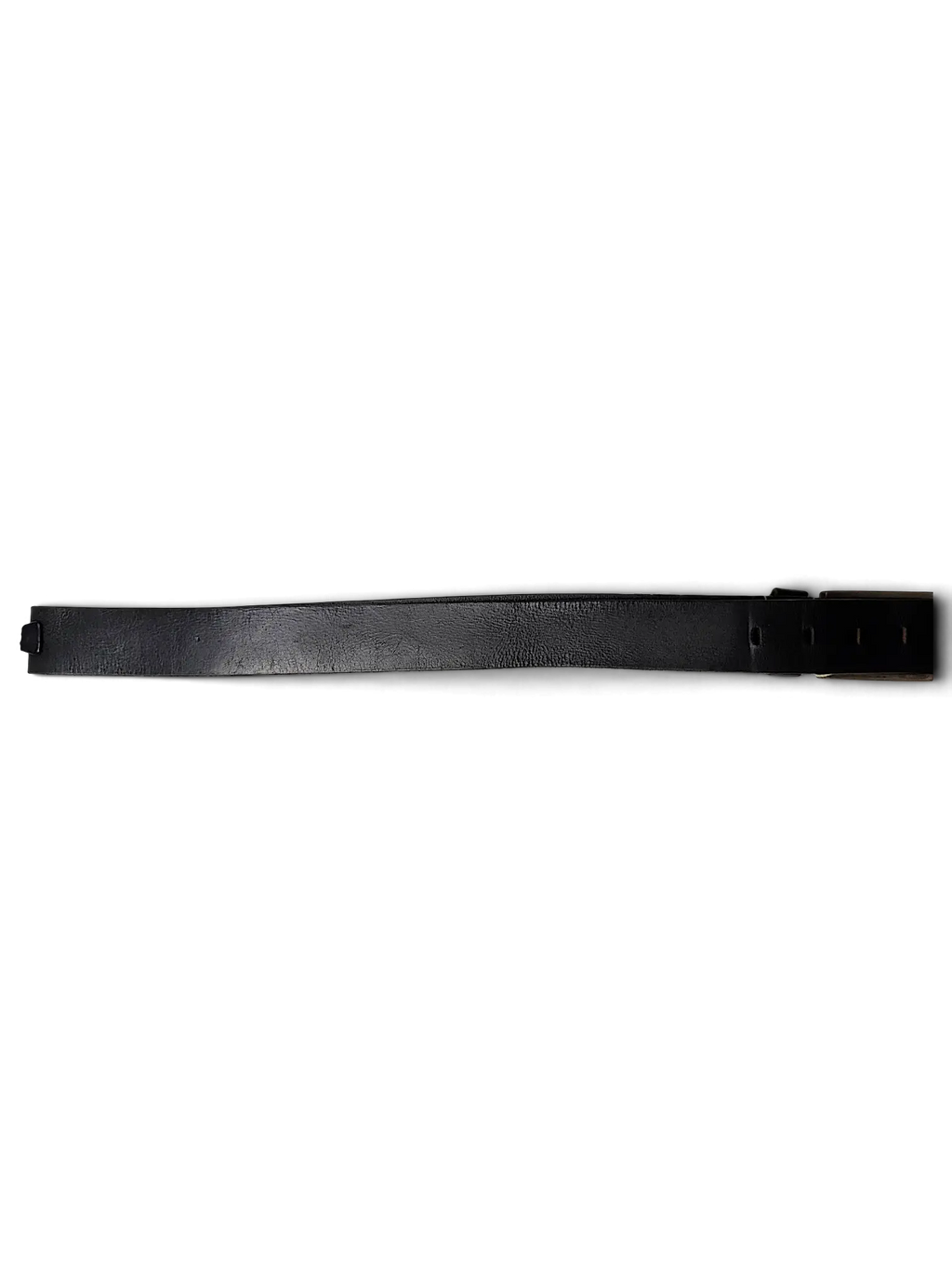 JAKE & IPI Legend black leather belt with a metal buckle and attached product tag against a black background