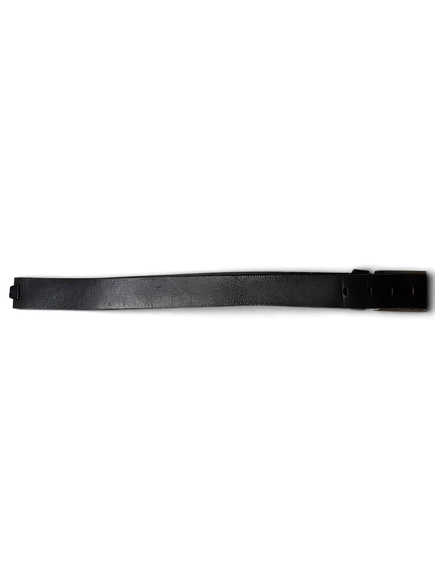 JAKE & IPI Legend black leather belt with a metal buckle and attached product tag against a black background