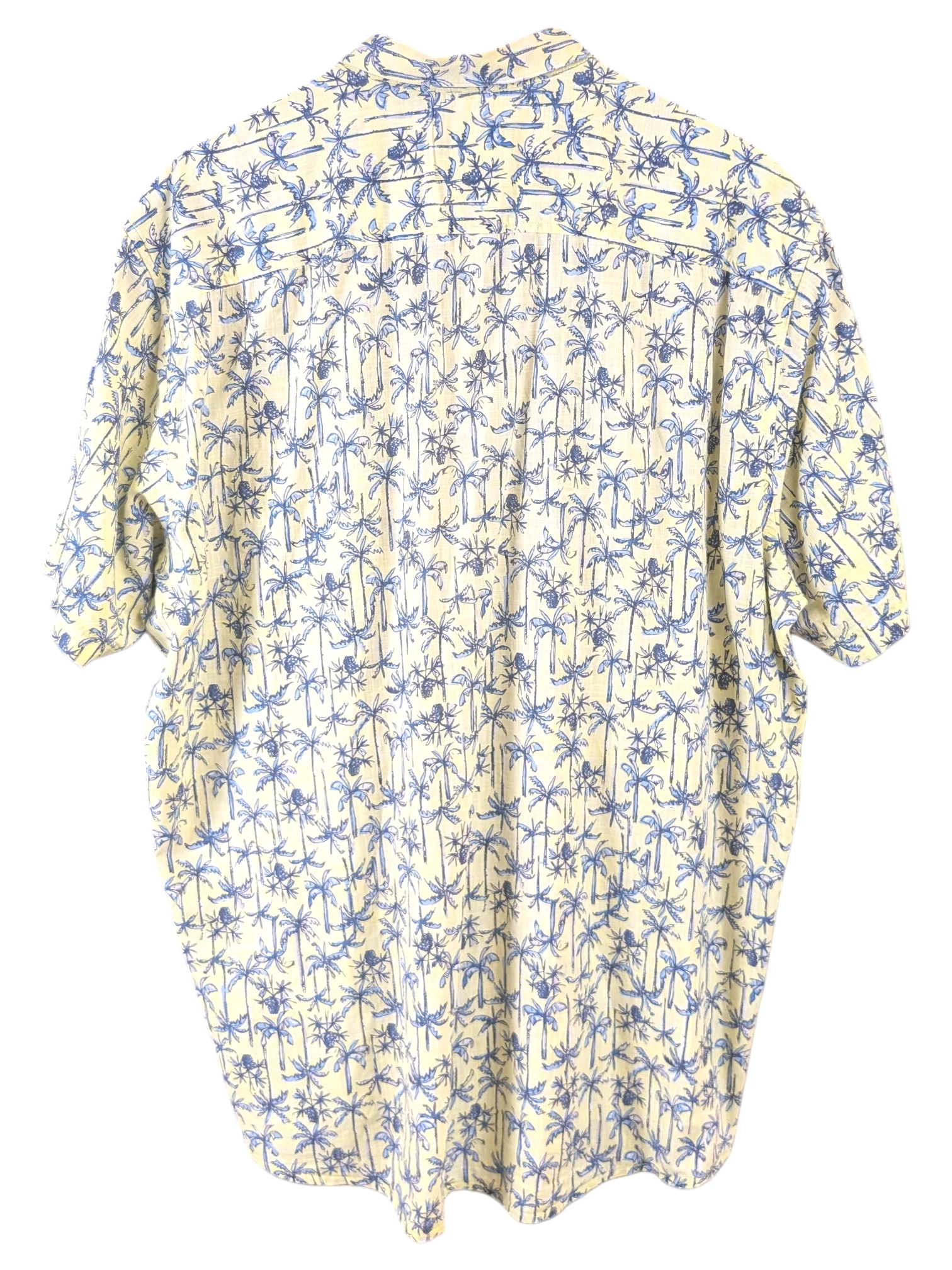 JAKE & IPI Lerros Hawaiian shirt in cream with a blue palm tree print, featuring short sleeves and a back view.
