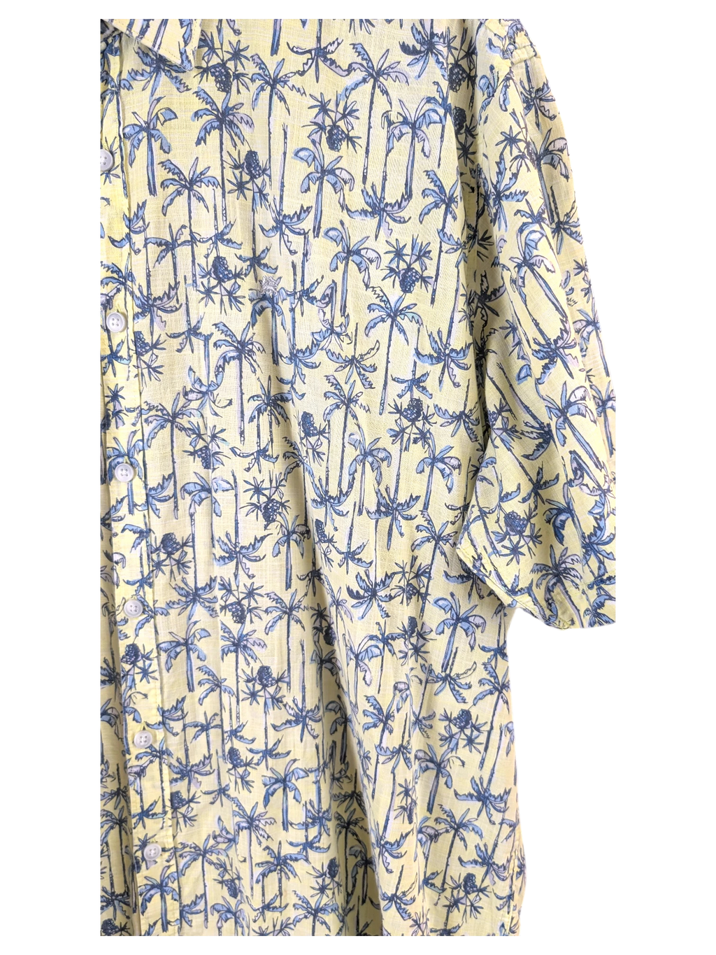 JAKE & IPI Lerros Hawaiian shirt in light yellow with a blue palm tree print and button-down front