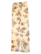 JAKE & IPI pre-owned Les Copains beige trousers featuring a tonal floral pattern and a slim straight-leg silhouette.