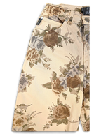 JAKE & IPI Les Copains beige trousers featuring a tonal floral pattern and slim straight-leg fit.