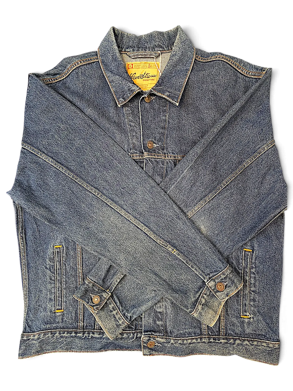 JAKE & IPI Levi Strauss Signature dark blue denim jacket with classic collar, button front, and side pockets.