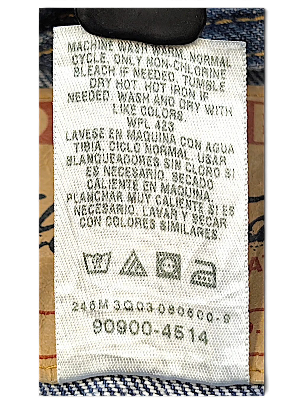 JAKE & IPI Levi Strauss Signature dark blue denim jacket care label and leather brand patch detail