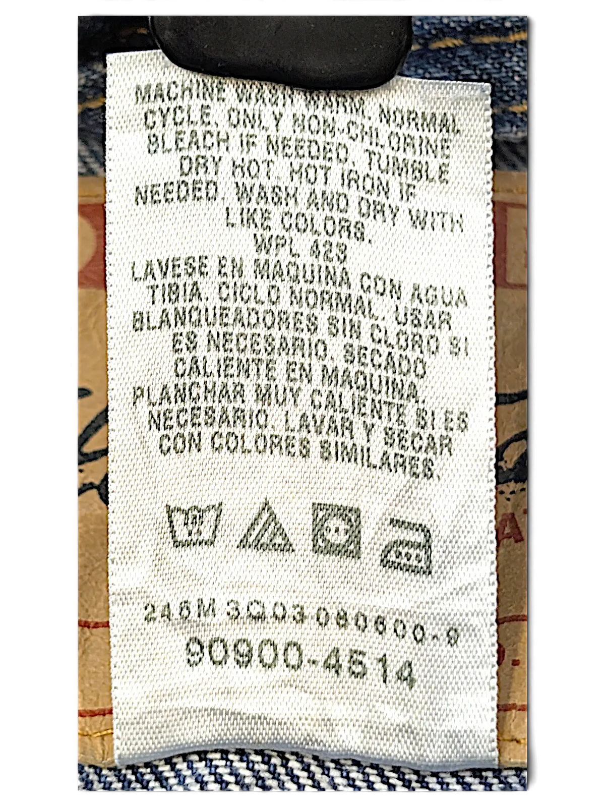 JAKE & IPI Levi Strauss Signature dark blue denim jacket care label and leather brand patch detail