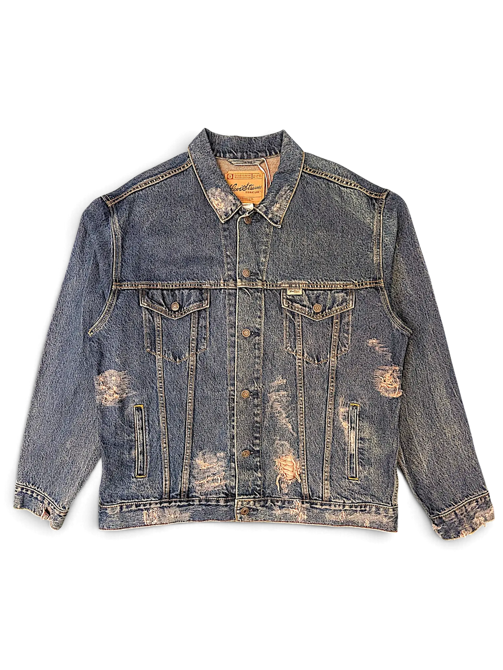 JAKE & IPI Levi Strauss Signature distressed blue denim jacket with button-up front and chest pockets