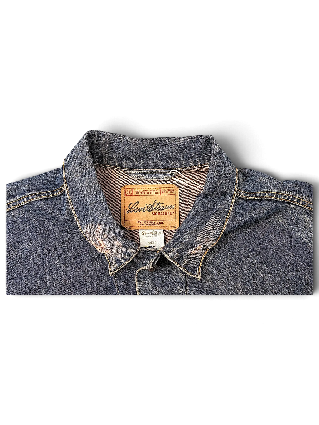 JAKE & IPI Levi Strauss Signature distressed blue denim jacket with classic collar and interior brand label