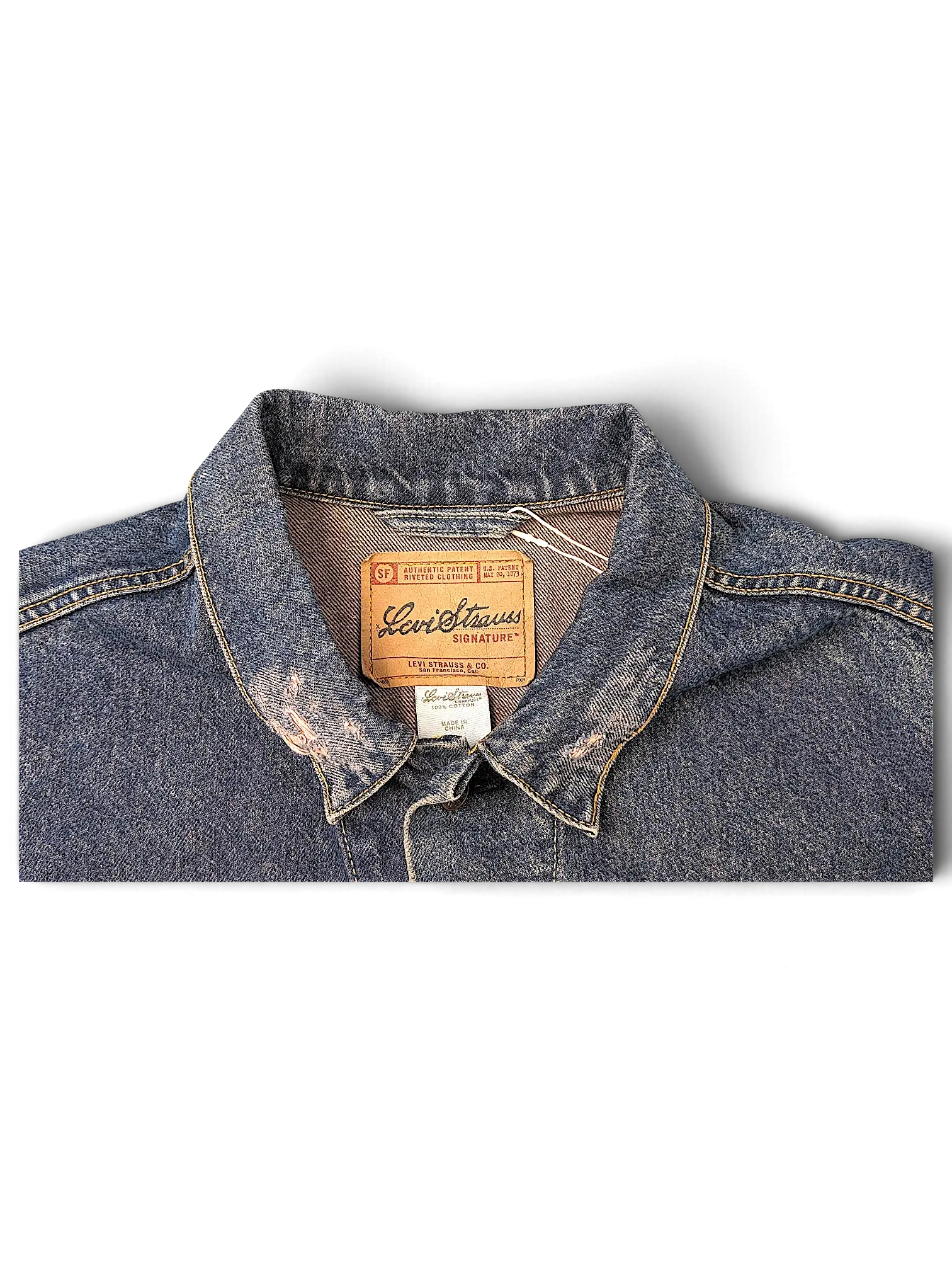JAKE & IPI Levi Strauss Signature distressed blue denim jacket with classic collar and interior brand label