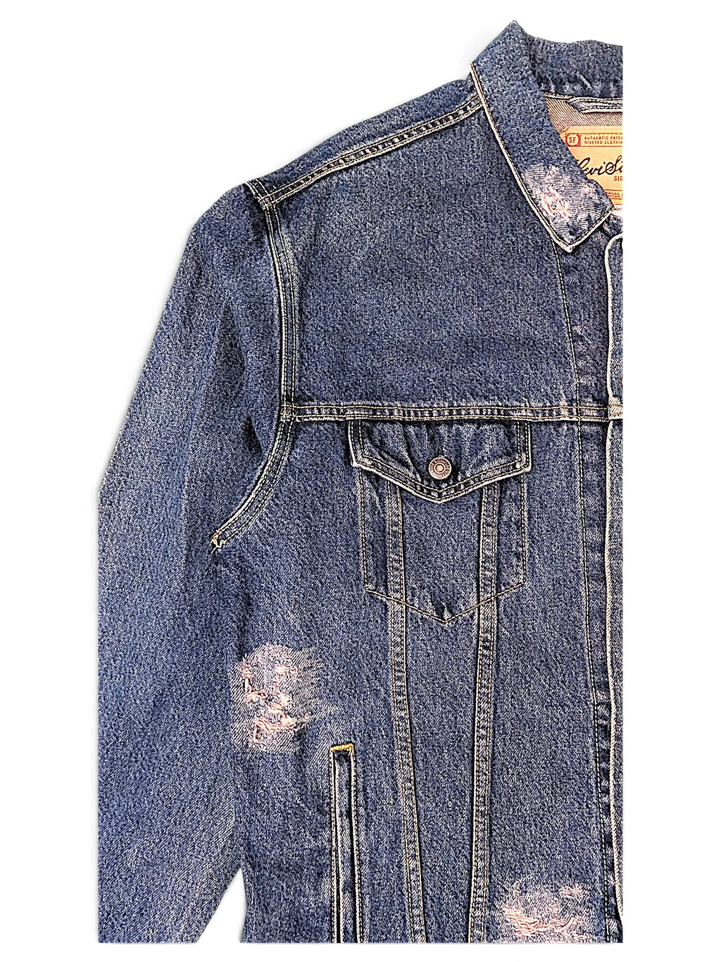 JAKE & IPI Levi Strauss Signature blue denim jacket with distressed detailing and chest pocket