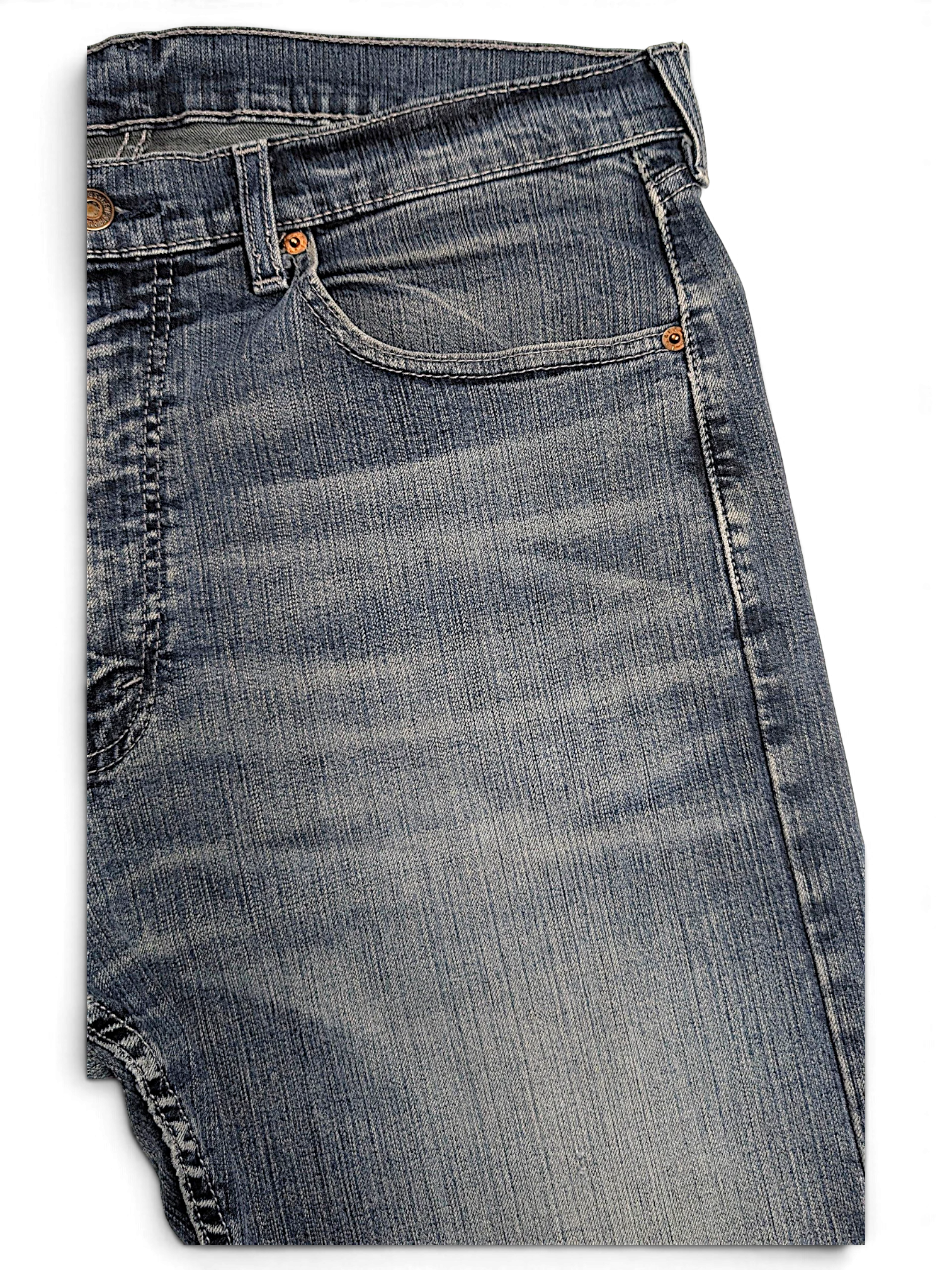 JAKE & IPI pre-owned Levi’s 505 regular straight jeans in faded blue stretch denim with distressed details