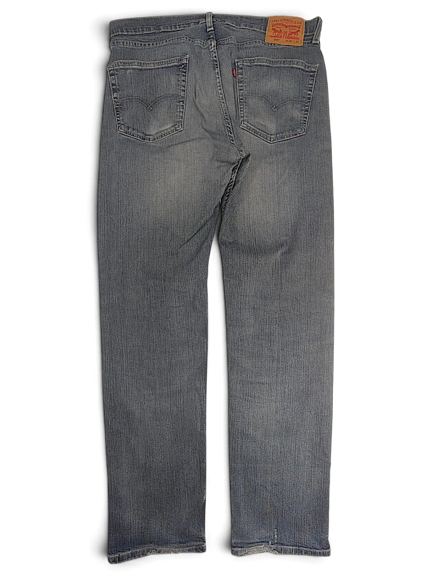 JAKE & IPI pre-owned Levi’s 505 regular straight jeans in faded blue stretch denim with distressed frayed hems