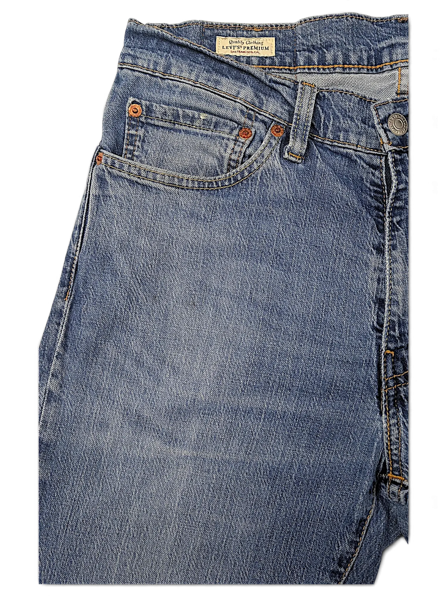JAKE & IPI Levi's 511 blue denim jeans featuring a classic five-pocket construction and premium waist label detail.