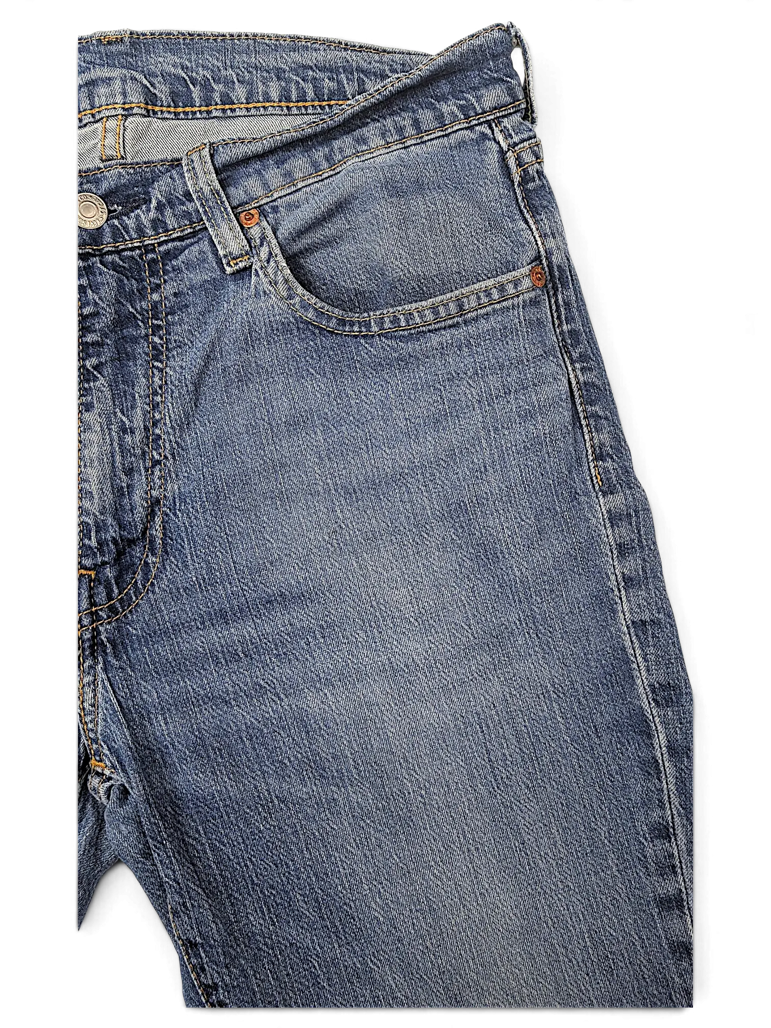 JAKE & IPI Levi's 511 blue denim jeans featuring a classic five-pocket construction and copper rivets.