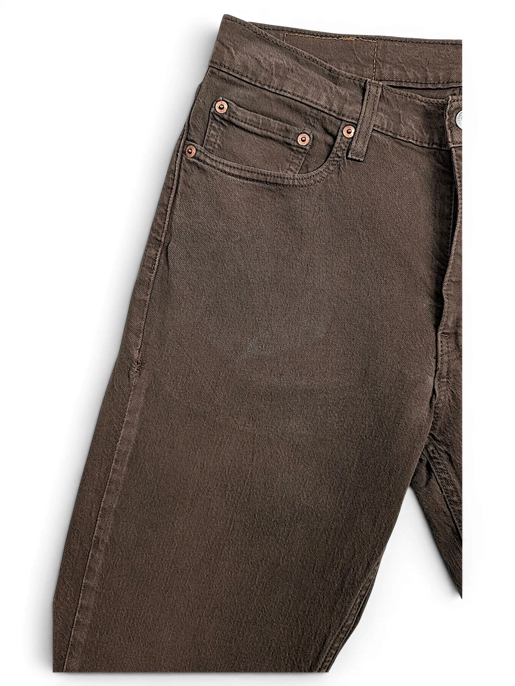 JAKE & IPI Levi's 511 brown slim fit jeans with copper rivets and classic five-pocket styling.